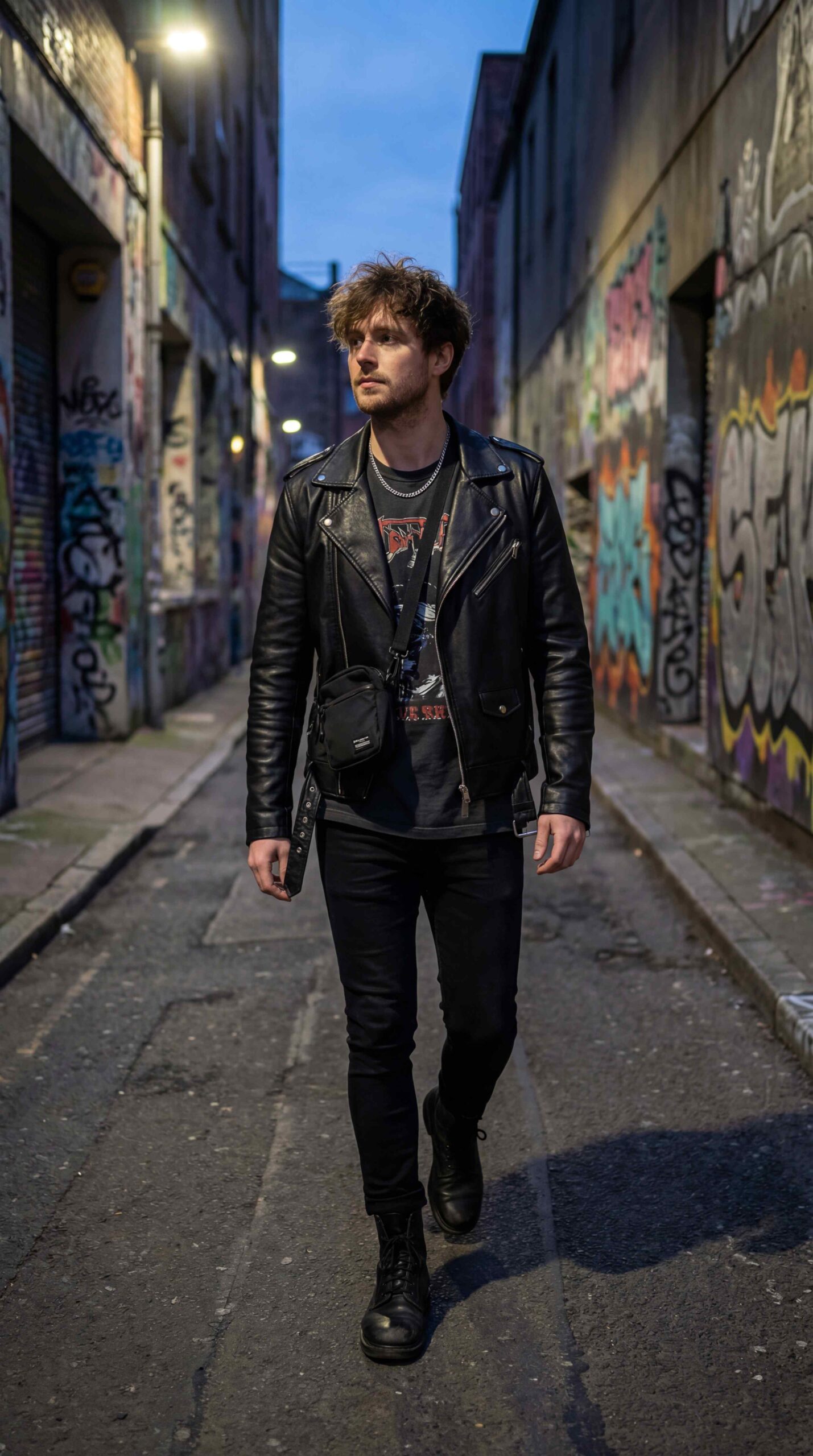 Edgy Leather All Black Outfit Men