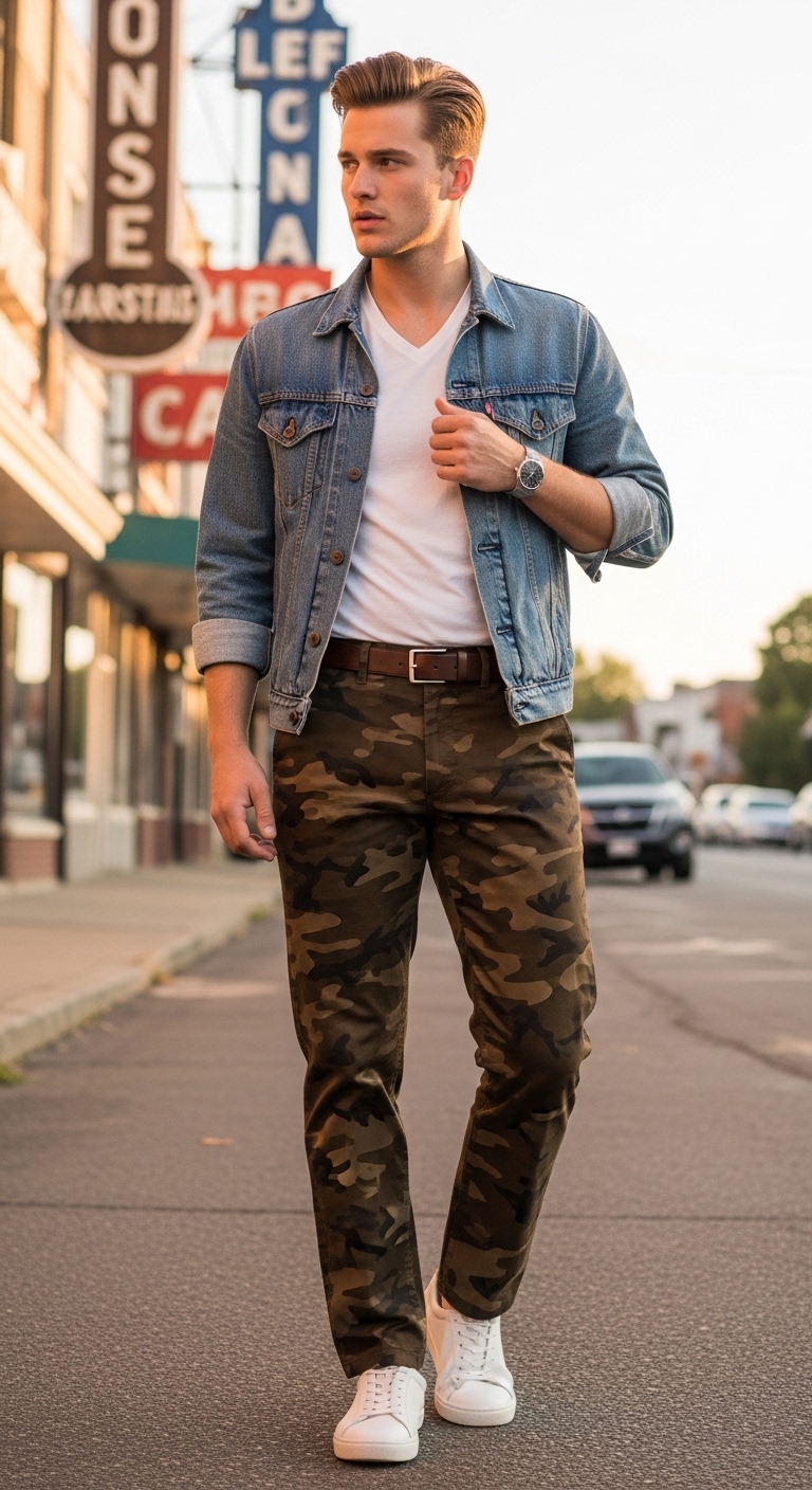 11 Camo Pants Outfit Men For Every Occasion Denim Jacket Camo Combo