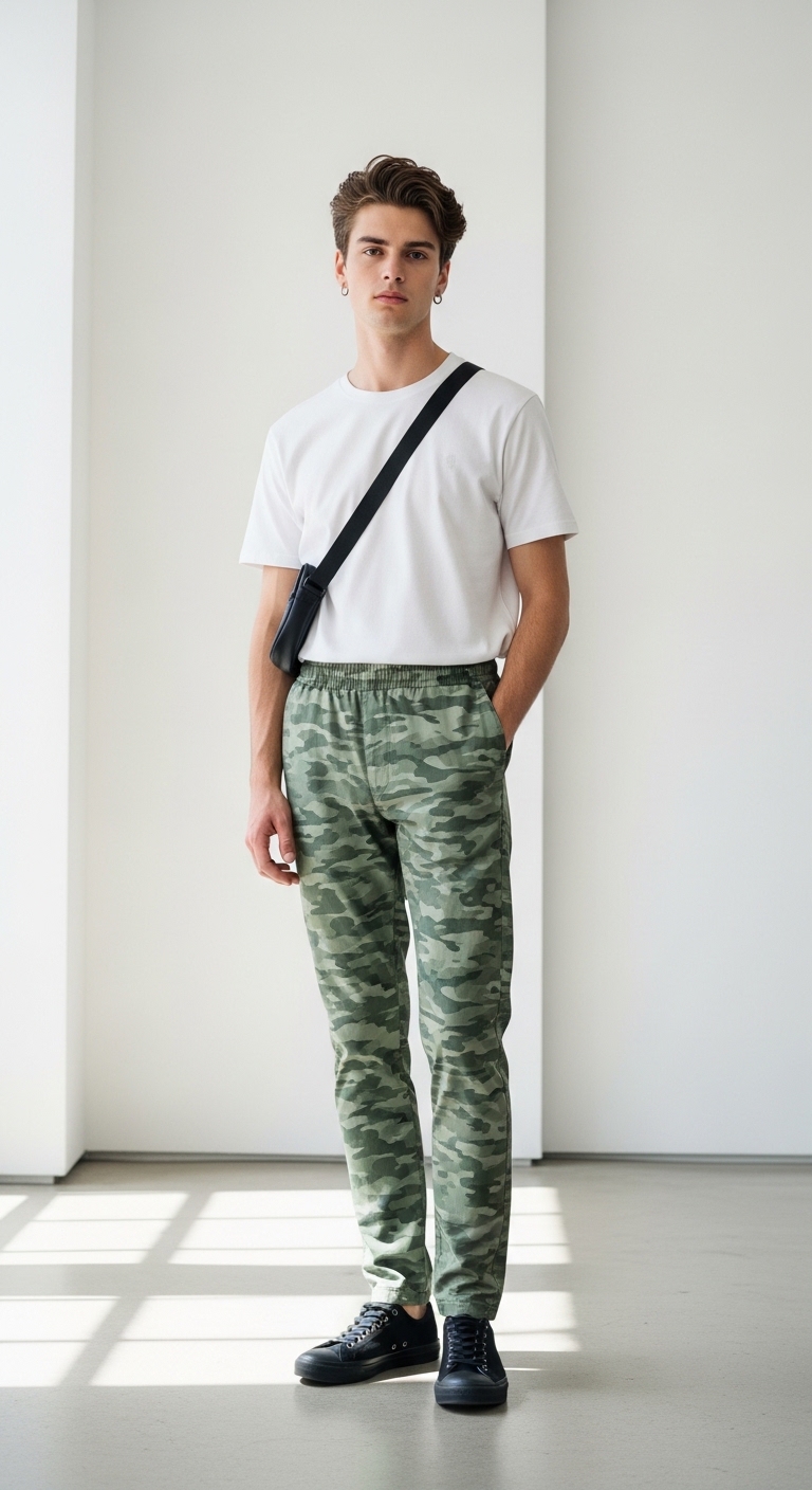11 Camo Pants Outfit Men For Every Occasion Minimalist White Tee Camo