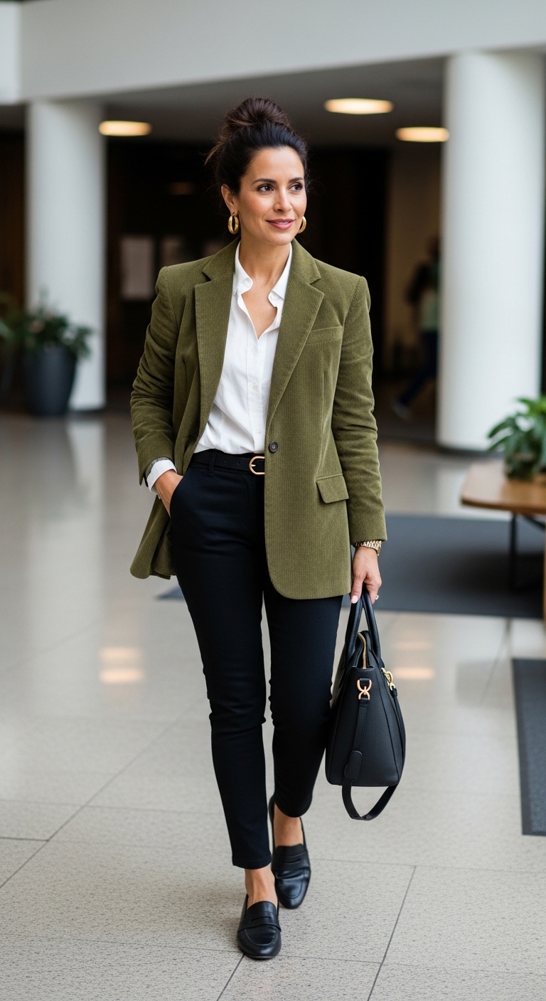 11 Cord Sets Outfit Women That Are Trending Now Olive Green Cord Blazer