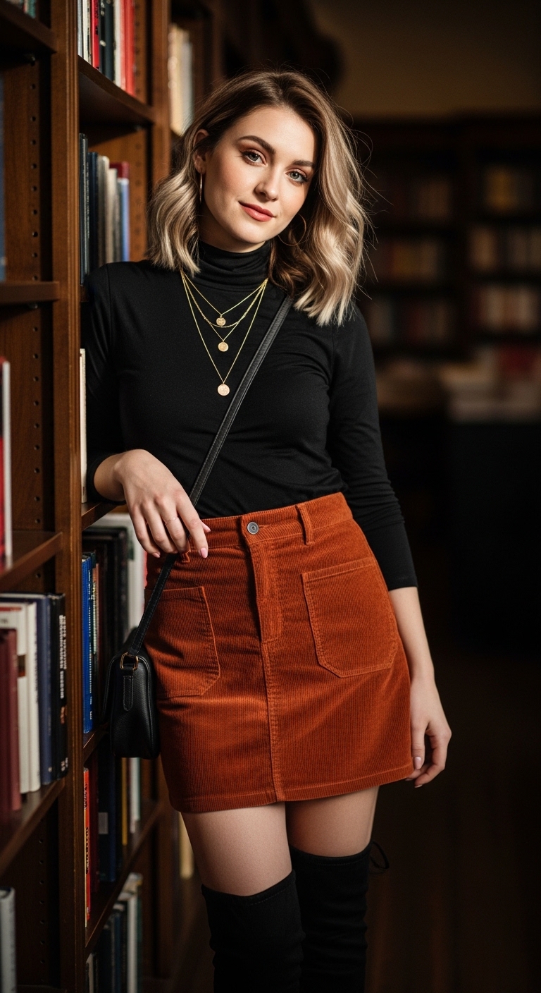 11 Cord Sets Outfit Women That Are Trending Now Rust Mini Skirt Cord Look