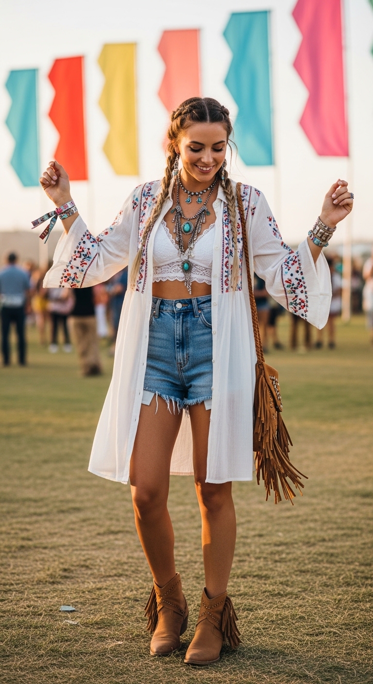 Boho White Shirt Festival Look