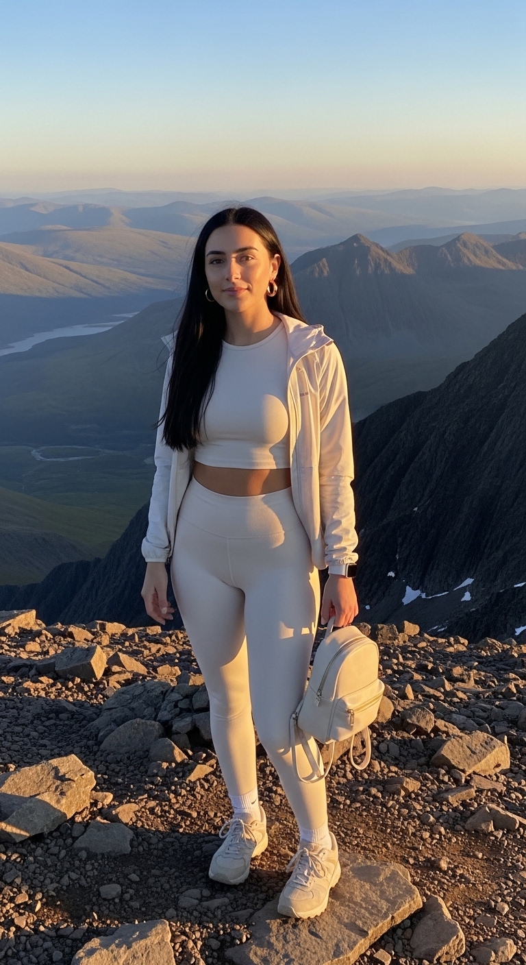 all cream coordinated hiking set on ben nevis
