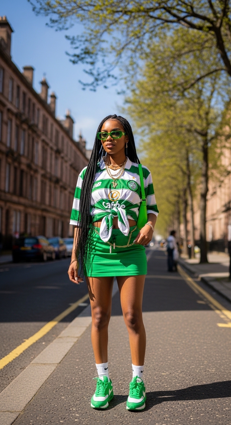 celtic fc jersey tied with green mini skirt
