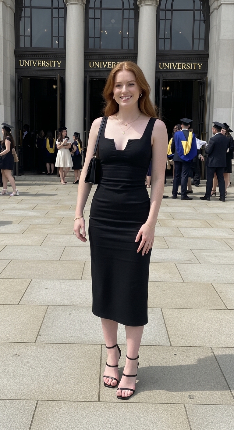 classic black fitted midi dress