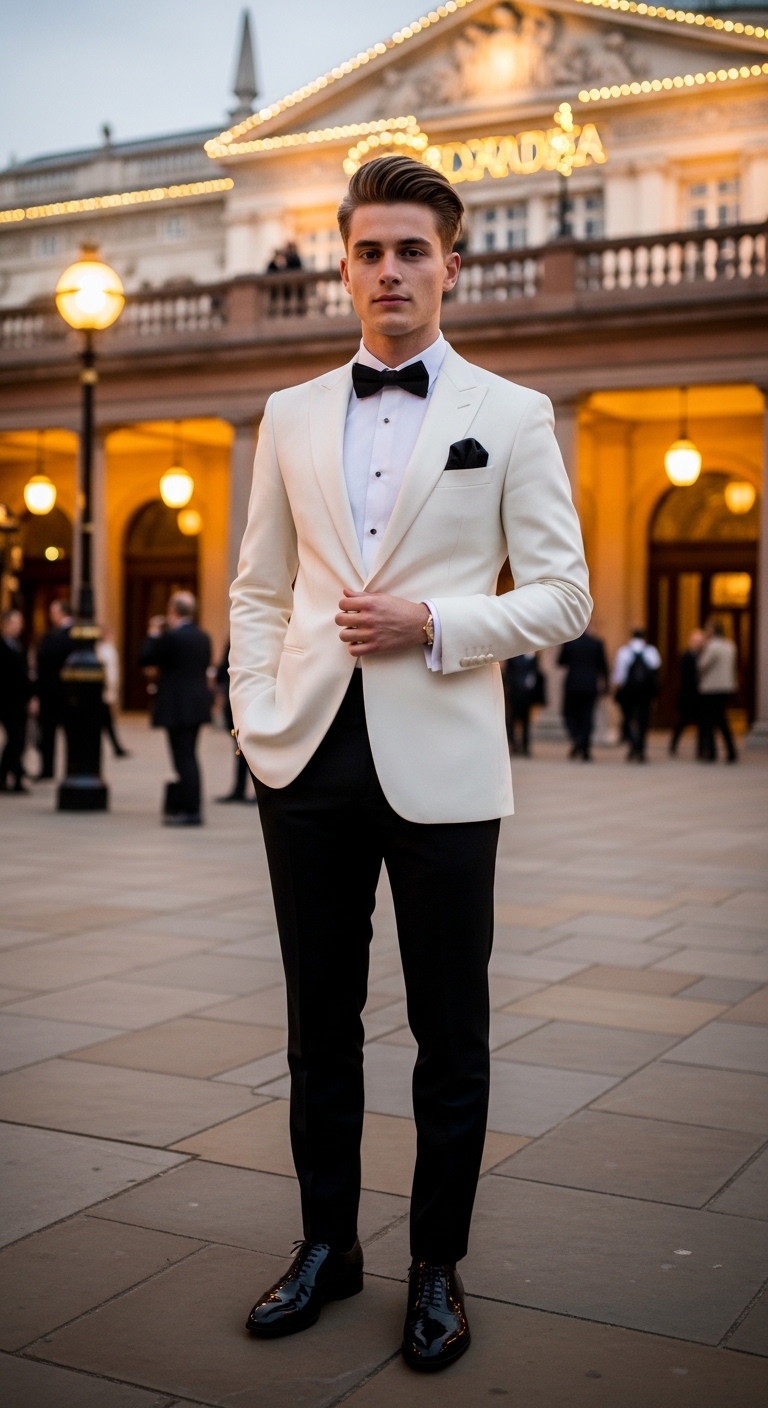 classic white tuxedo white dress shirt black bow tie