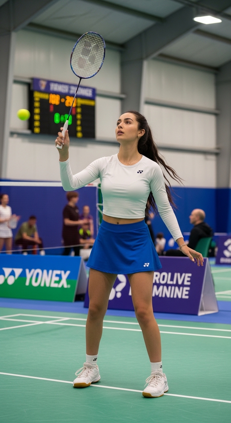 cobalt blue badminton skort with white long sleeve top