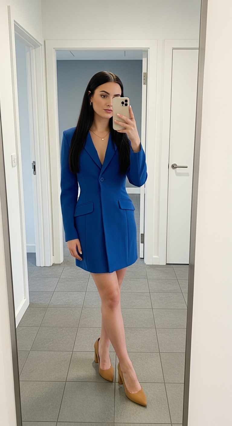 cobalt blue tailored blazer dress