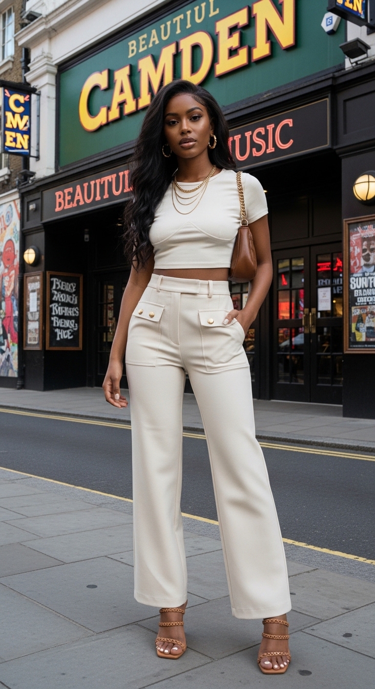 cream co ord set with gold hardware