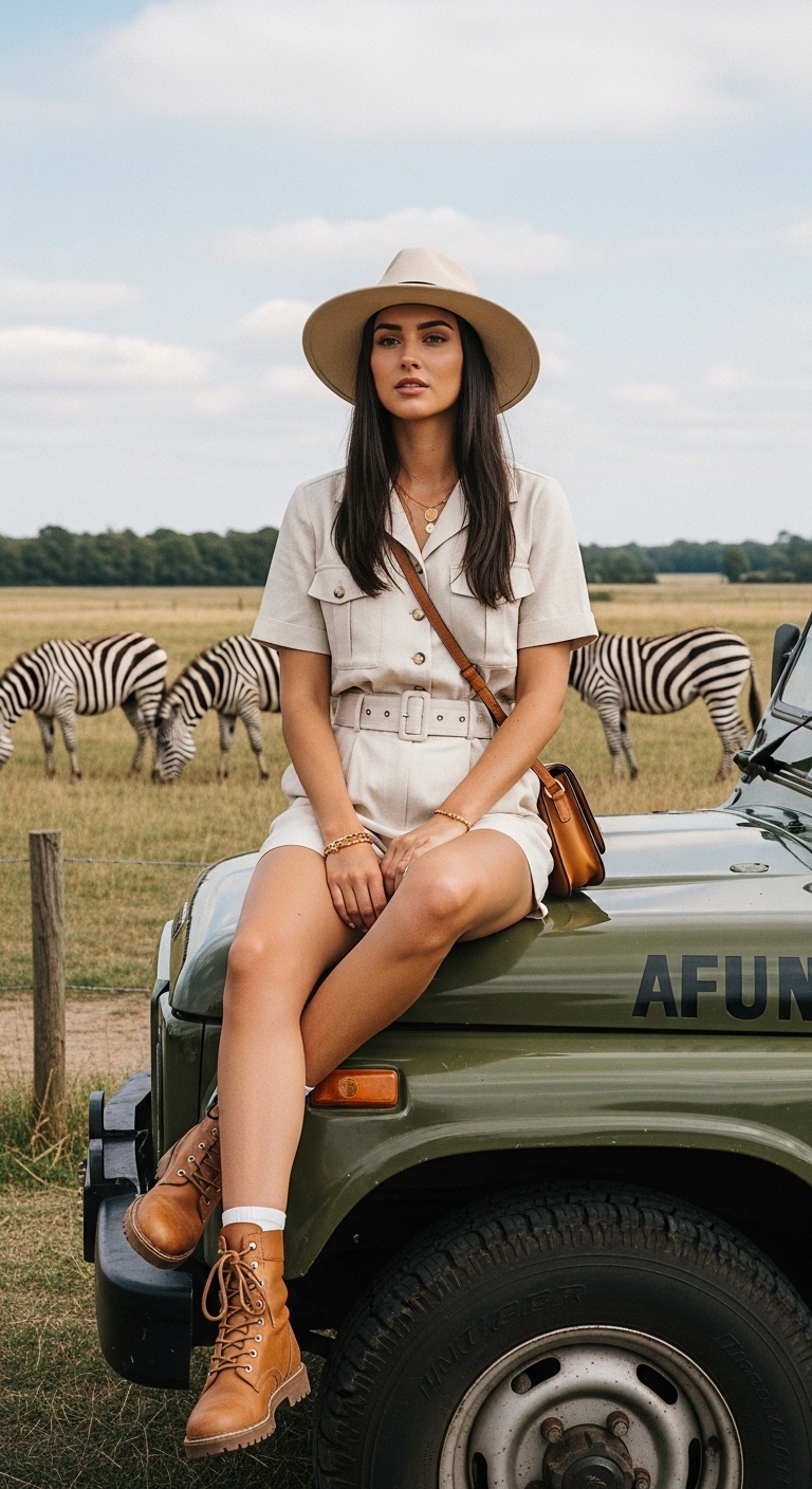 cream linen safari shirt and belted shorts co ord
