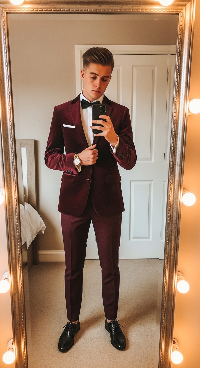 deep burgundy velvet suit