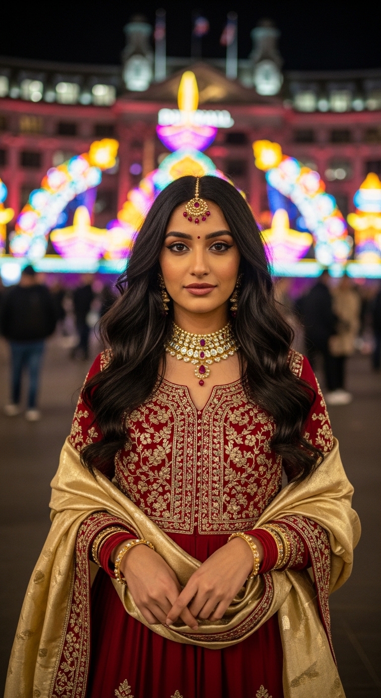 deep red and gold embroidered anarkali suit
