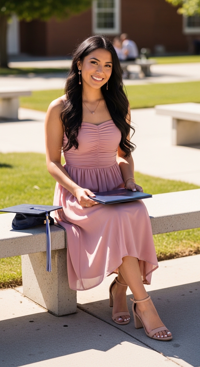 dusty rose pink ruched midi dress