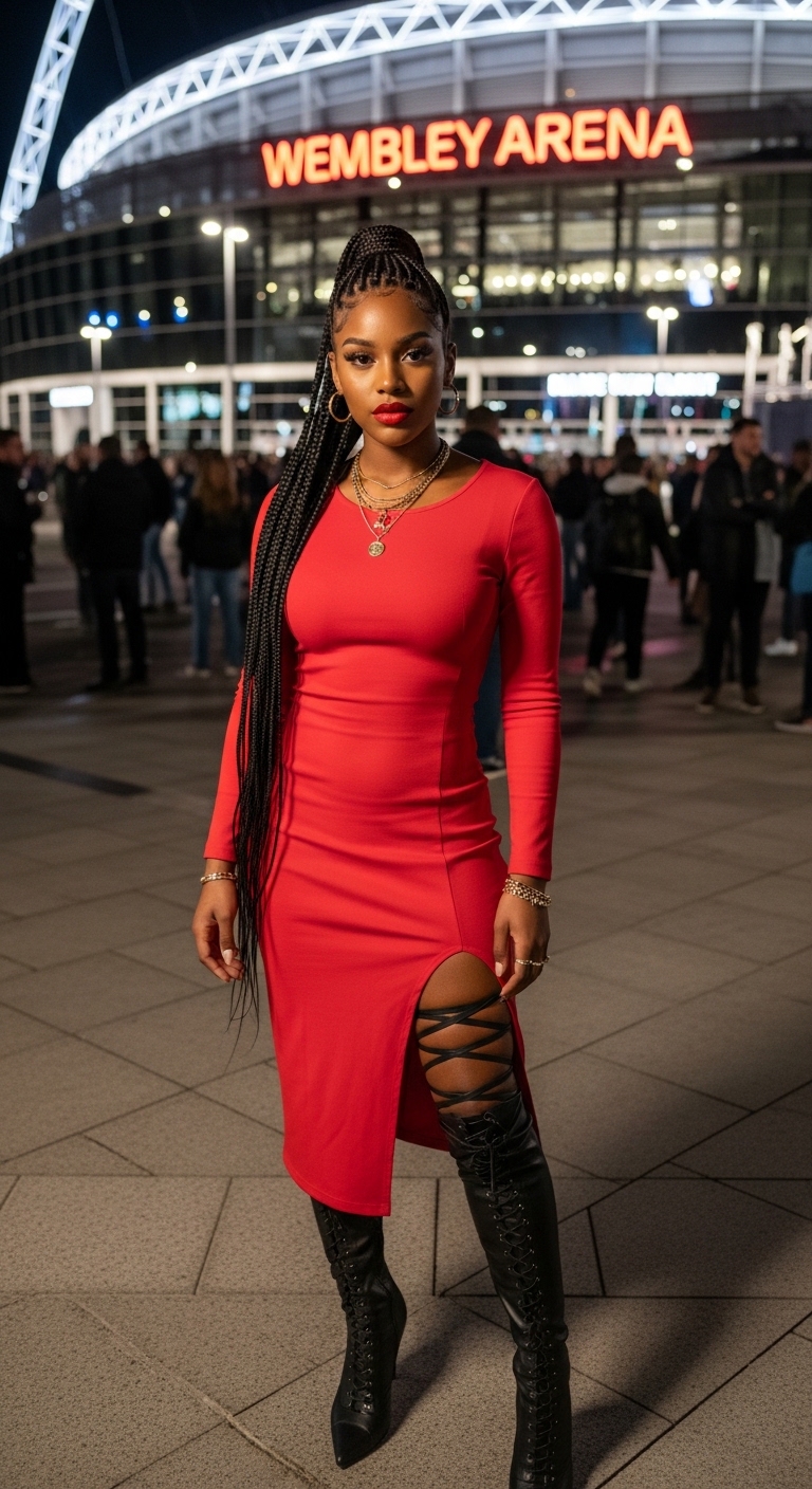 red bodycon midi dress with thigh split