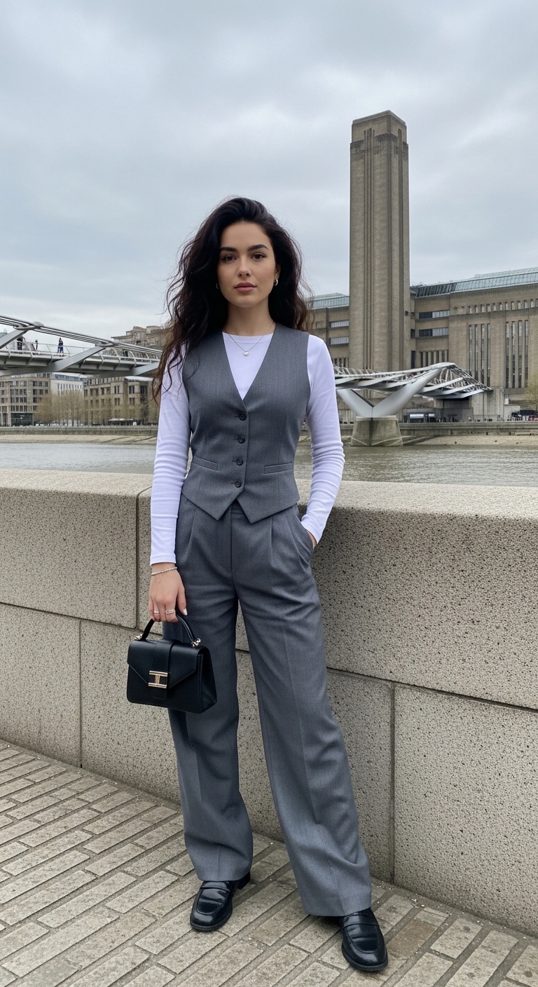 slate grey three piece waistcoat suit