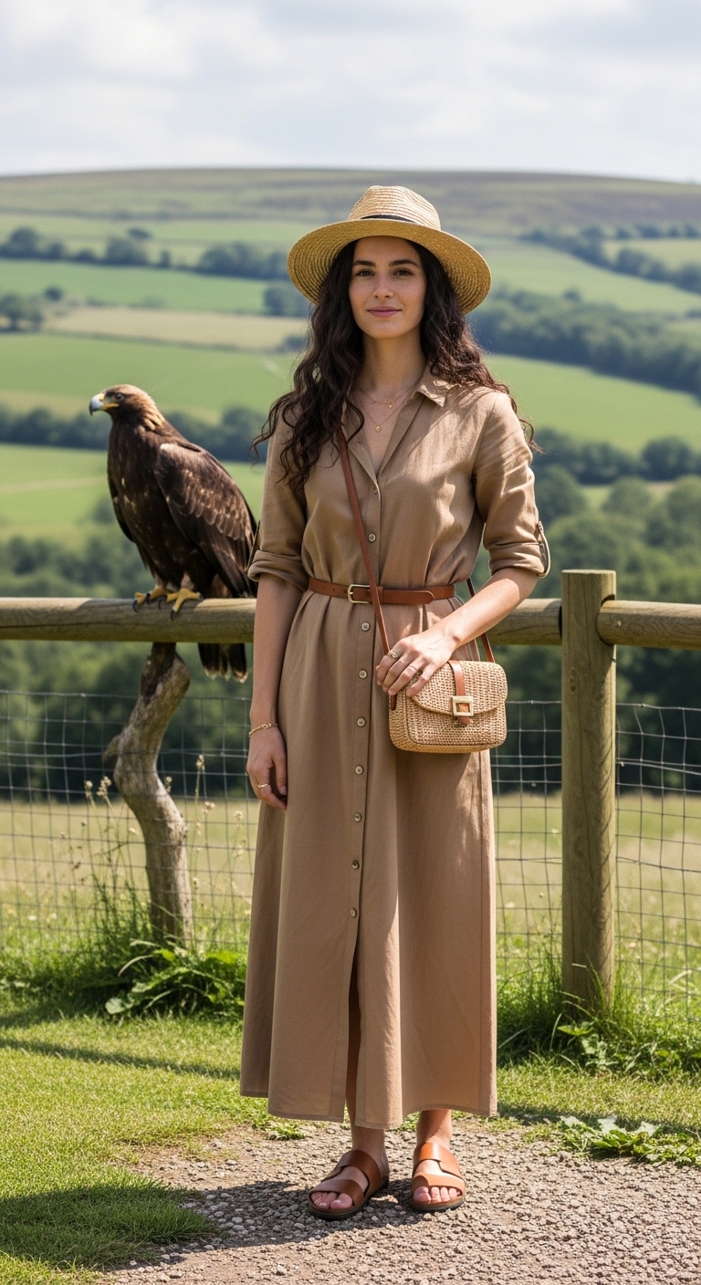 tan cotton maxi dress at yorkshire wildlife centre