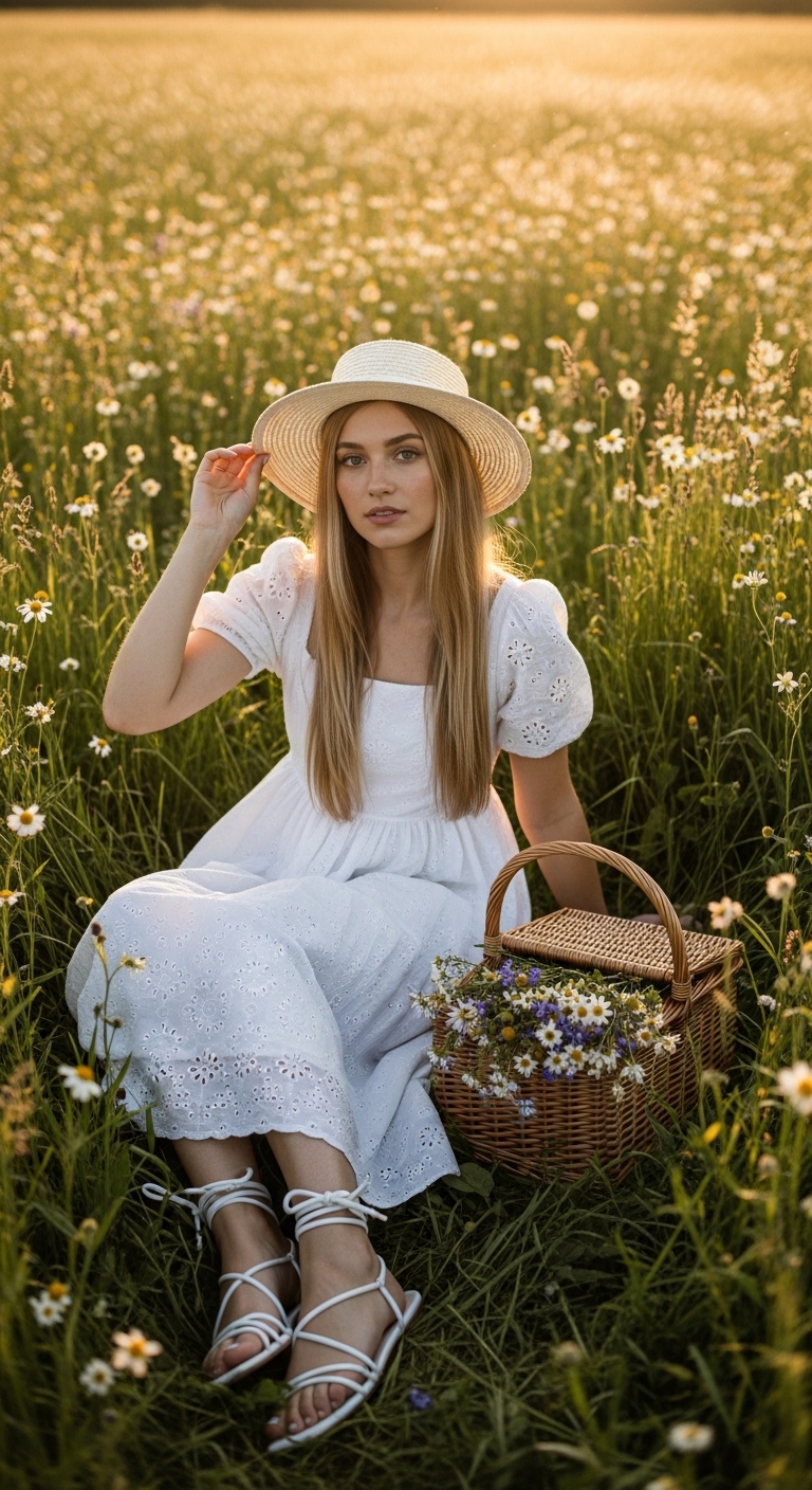 white broderie anglaise puff sleeve midi dress