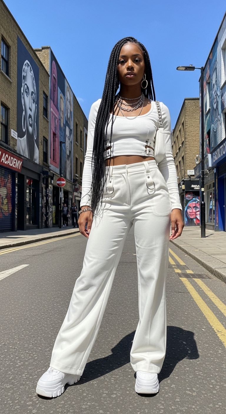 white co ord set with silver hardware details