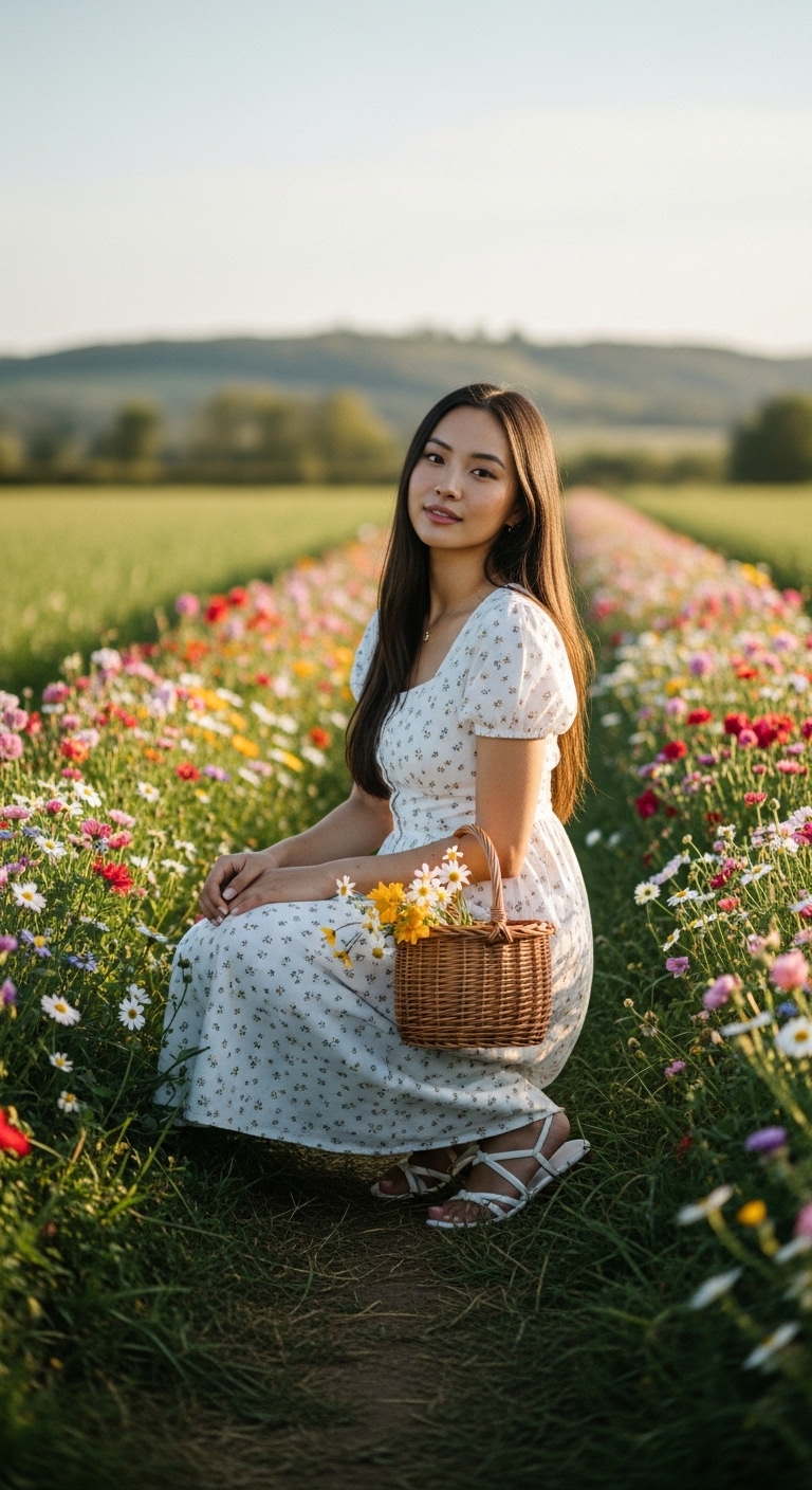 white ditsy floral cotton midi dress
