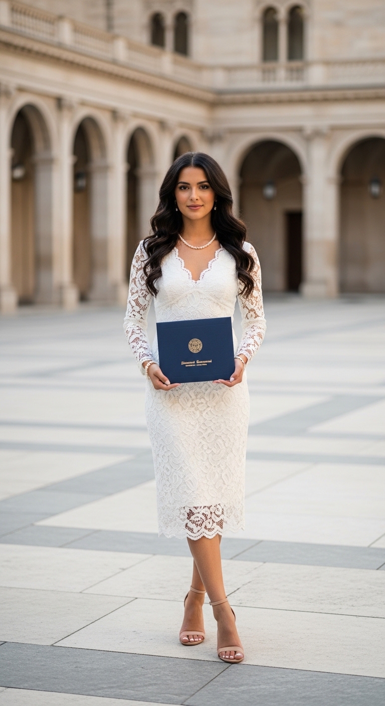white lace long sleeve midi dress