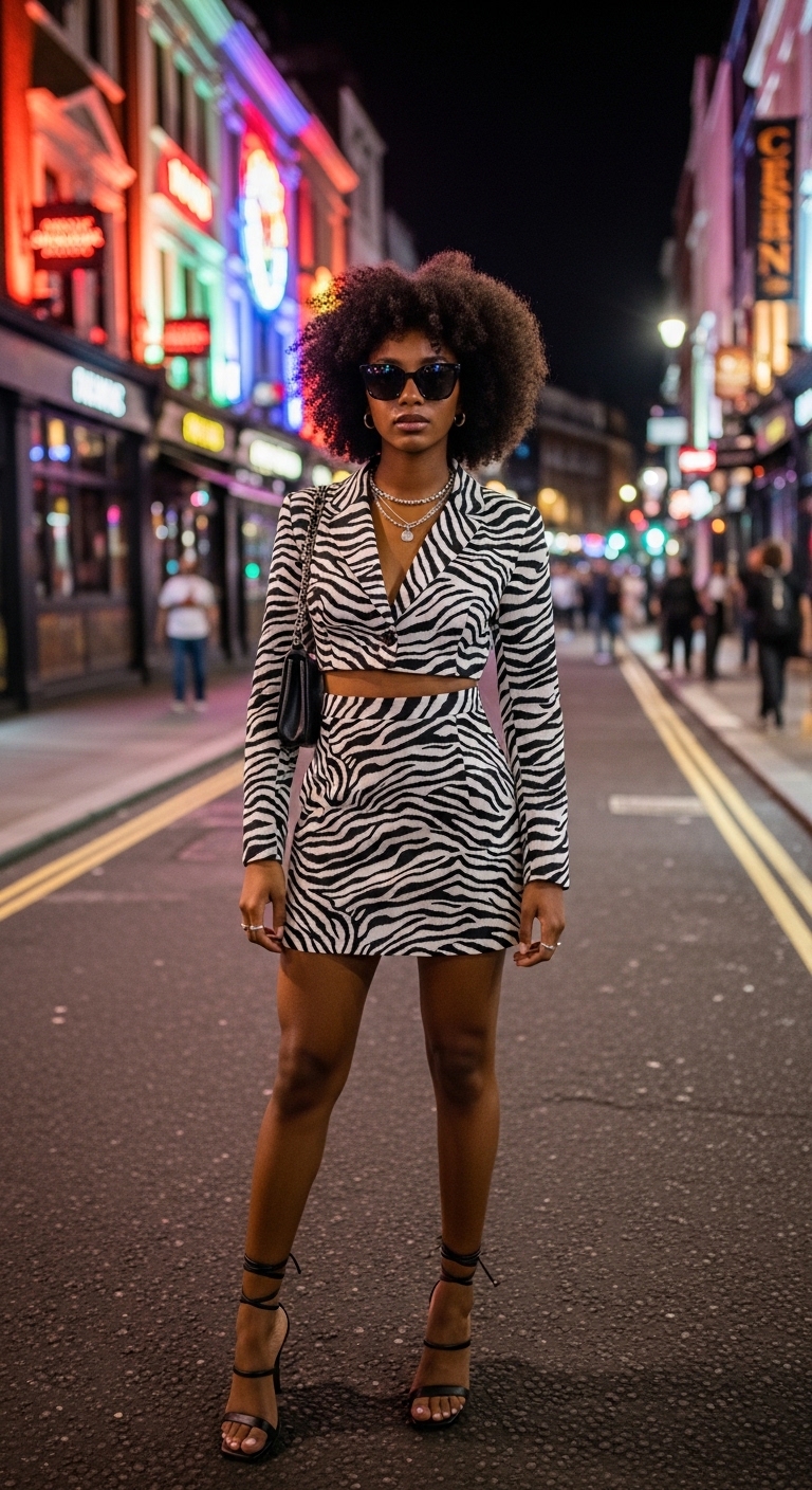 zebra print co ord blazer and mini skirt set